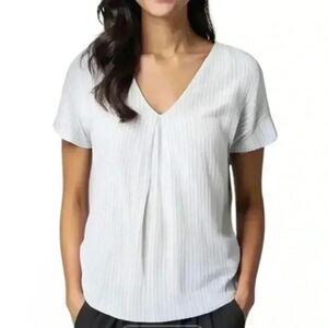 Tavik Double V Neck Shirt Pinstripe Linen Cotton Women Small Lightweight